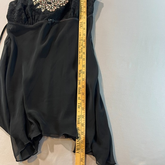 Linea Donatella Black Lace Sheer Chemise Lingerie M Beaded Floral Appliqué - Picture 9 of 9